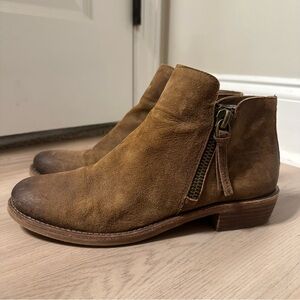 Gianni Bini Tan Suede Leather Double Zip Ankle Boots Womens Size‎ 10 M